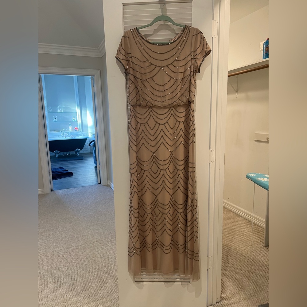 Adrianna Papell Beaded Evening Gown - Tan